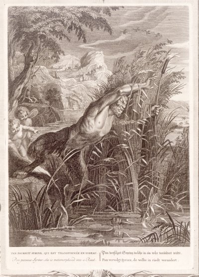 Pan persigue a Siringa: ella se transforma en una caña, 1731 de Bernard Picart